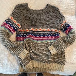 Grey Block Sweater with Horizontal Pattern Knit